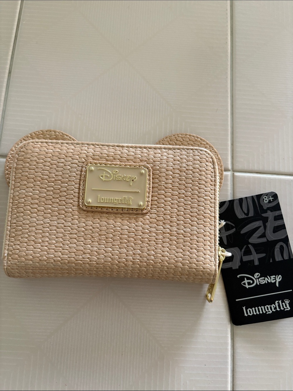 Loungefly Woven Blush Straw Wallet with Gold Plaque